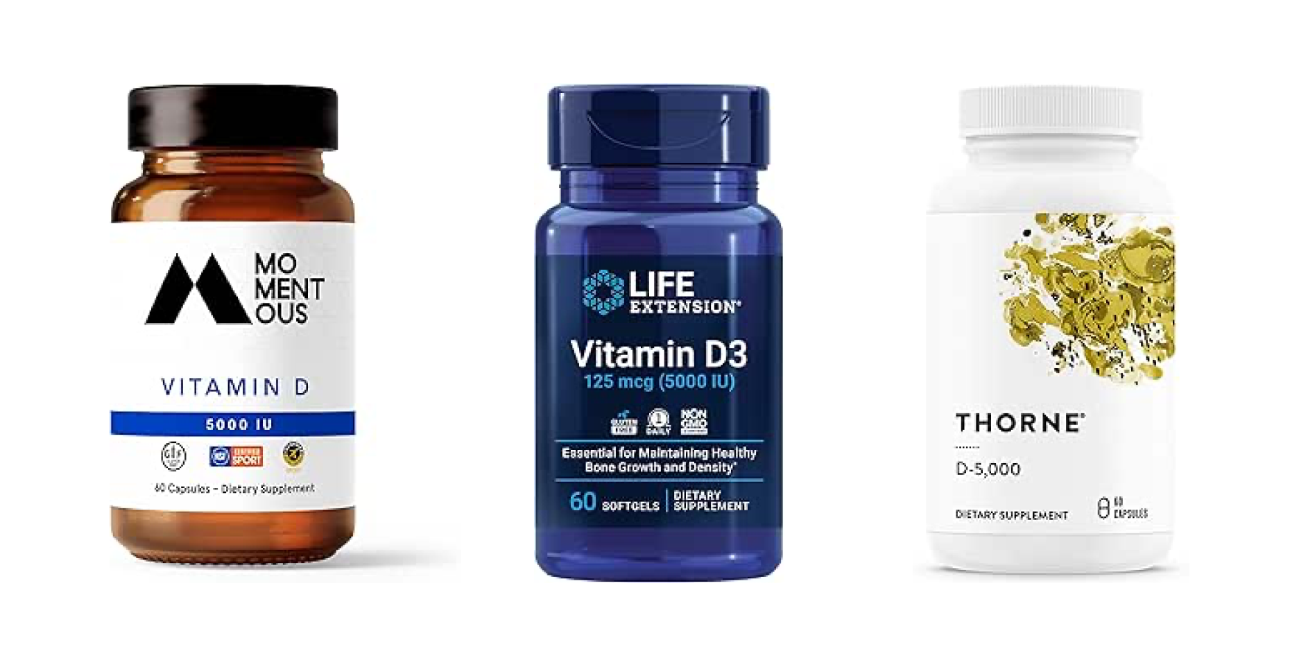 recommended vitamin d - momentous, life extension, thorne