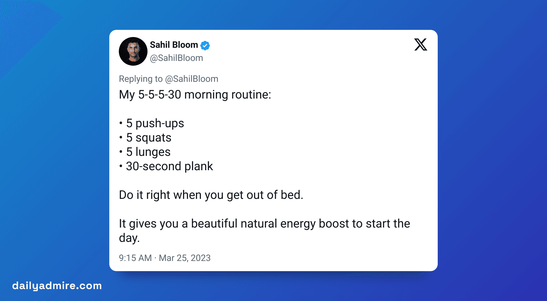 Sahil Bloom's 5-5-5-30 morning routine
